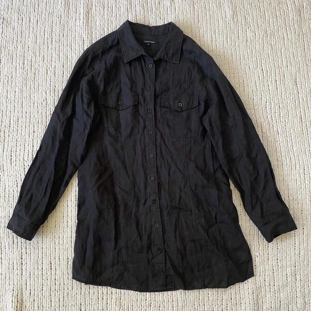 Women's Lundstrom Black Linen Button Up Tunic Shirt - Size 12